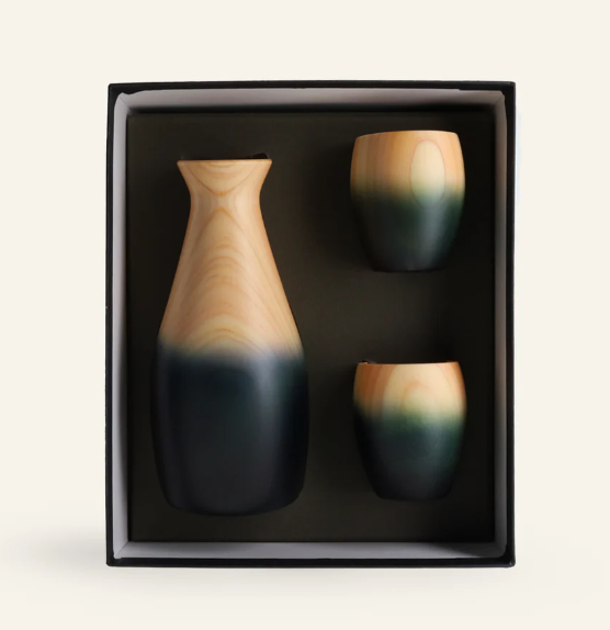 Service à saké indigo en bois de cyprès japonais hinoki jp