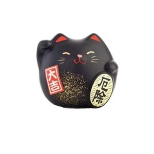 Chat noir bonheur (Fortune) petit H5.5cm – figurine japonaise Maneki Neko noire