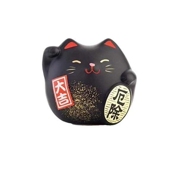 Chat noir bonheur (Fortune) petit H5.5cm – figurine japonaise Maneki Neko noire